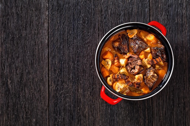 Beef Bourguignon Beef Burgundy in pot top view