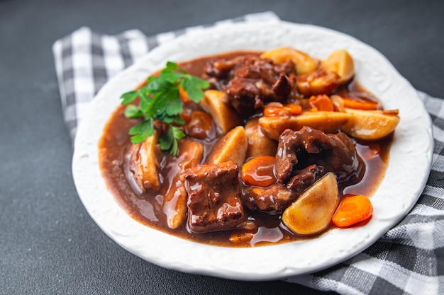 beef bourguignon beef stew fresh dish meal food snack on the table copy space food background