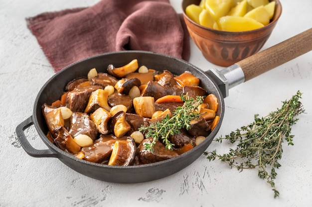 Beef bourguignon - French beef stew in the skillet