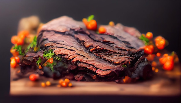 Photo beef brisket barbecue chopped beef brisket traditional texas smoke house meat rubbed with spices and