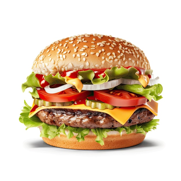 Beef Burger Isolated Illustration AI Generative