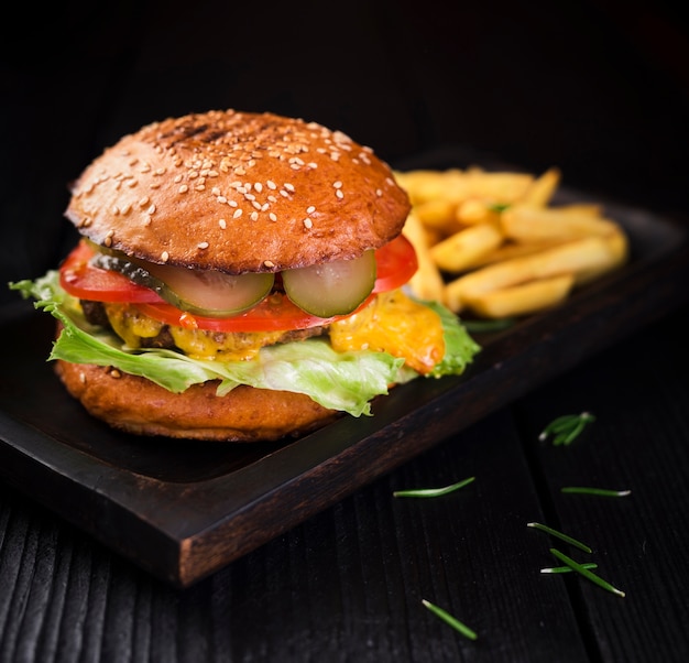 Beef burger ready to be served