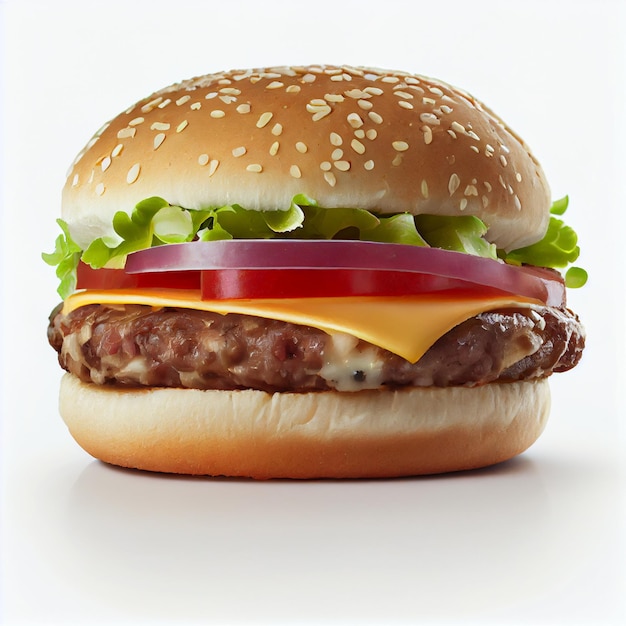 Beef Burger On White Backgroundgenerative ai