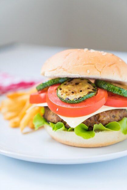 Beef burger with french fries