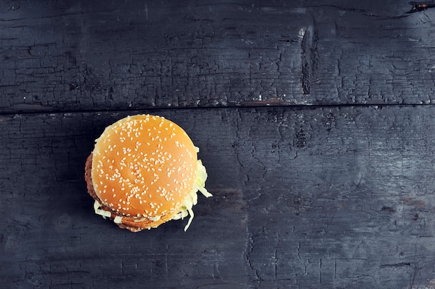 Beef Burger with sesame bun close-up