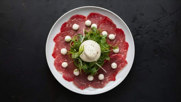 Beef carpaccio served with ruccola