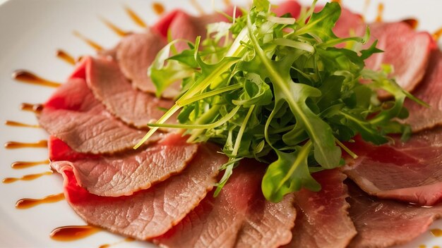 Beef carpaccio served with ruccola