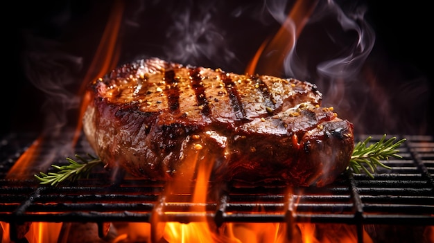 Beef gegrild met rood vuur in een grill gegenereerd ai