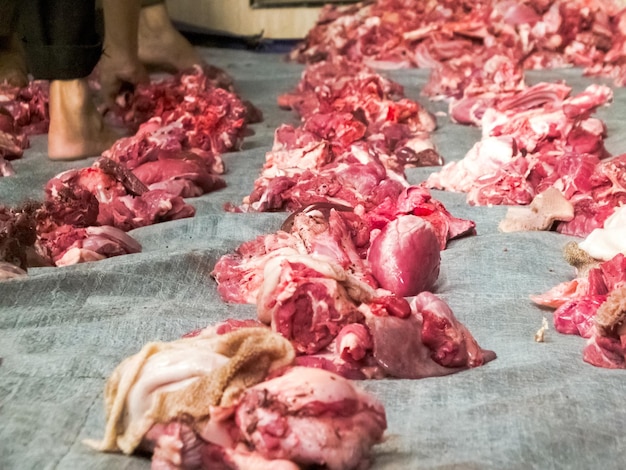 Photo beef is being weighed before being distributed