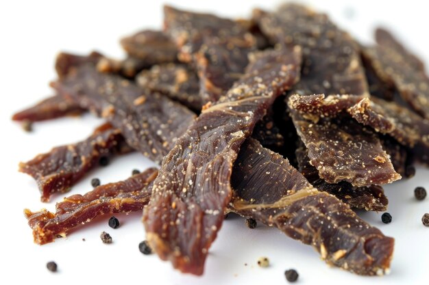 Beef jerky on a white background