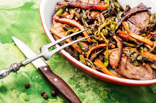 Beef meat stewed with vegetables