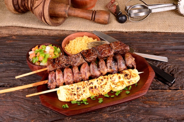 Beef Mozzarella and Chicken Hearts Kebabs