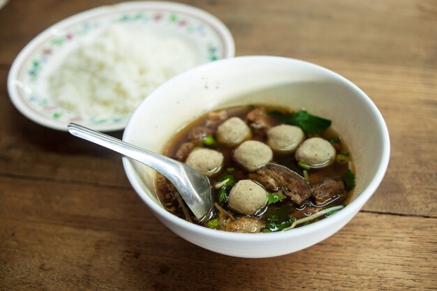 Beef noodle soup meatball and rice 