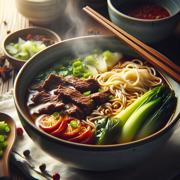 Photo beef noodles soup