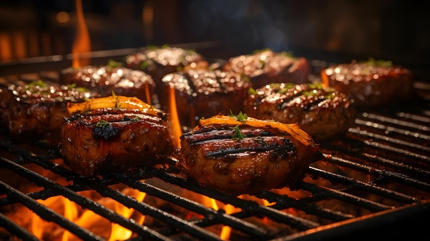 Beef patties cooking on charcoal grill