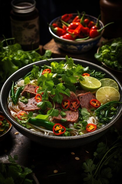 Beef Pho with Fresh Herbs Best For Banner Flyer and Poster