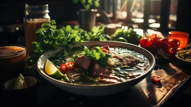 Beef Pho with Fresh Herbs Best For Banner Flyer and Poster