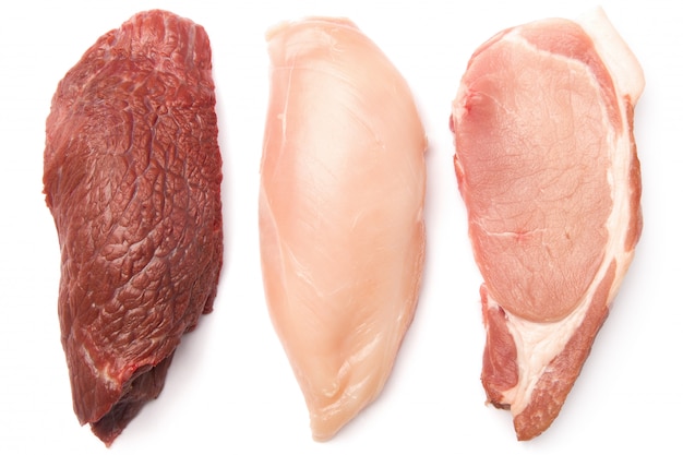 Photo beef, pork, and chicken fillets