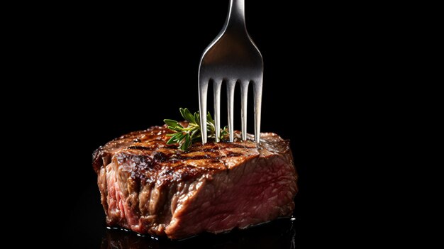 Beef rare op vork zwarte achtergrond