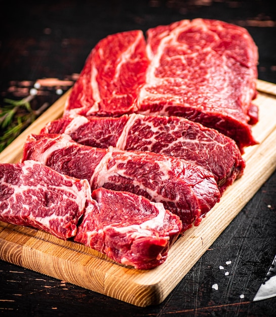 Beef raw cut on a cutting board
