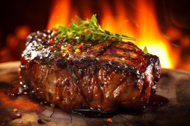 赤い牛肉 濃い生のグリル食品 ステーキ 揚げた肉 背景 人工知能