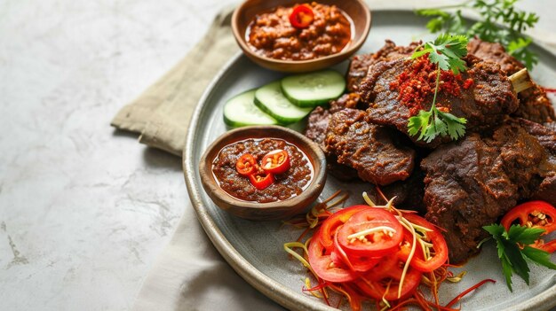 Beef Rendang Platter on a white table