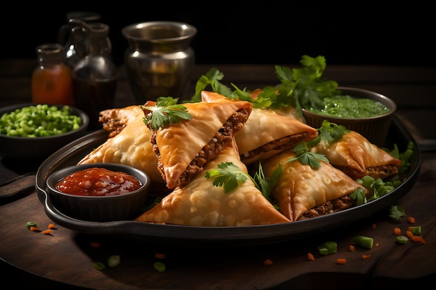 Photo beef samosas indian food photography