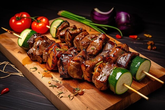 Beef Skewer Teriyaki with Paprika and Cucumber