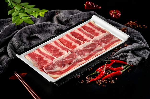 Photo beef slices with hot pot