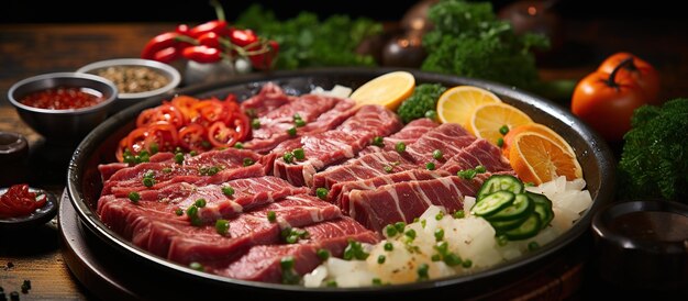 Photo beef slices with hot pot