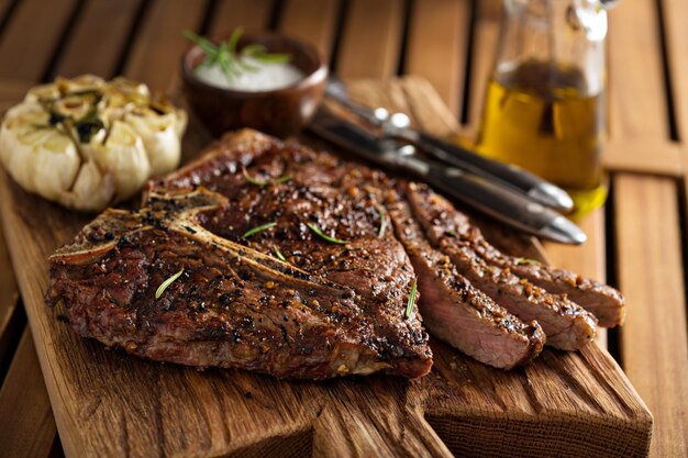 Beef steak cooked on a grill