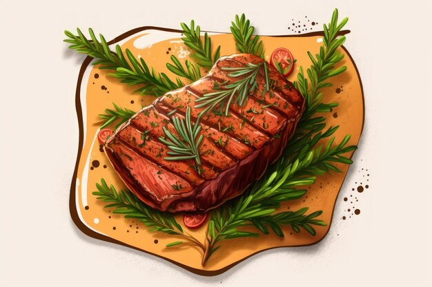 Beef steak Juicy veal steak with rosemary and spices Top view Barbecue