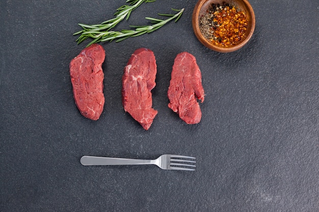 Beef steak, rosemary herb and spices