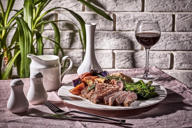 Beef steak with broccolini and potatoes