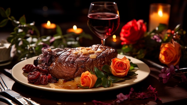 beef steak with rose