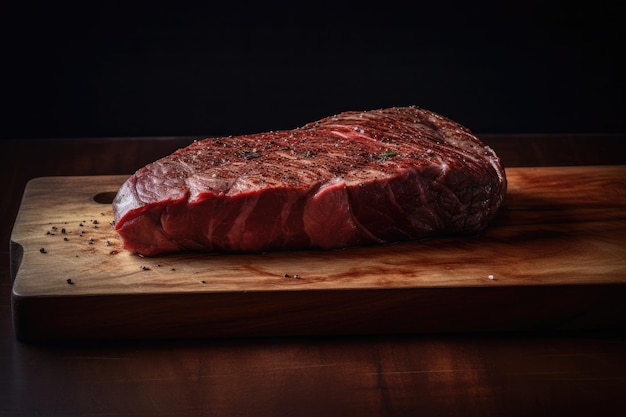 Beef steak on a wooden chopping board