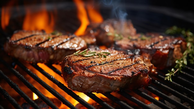 Beef steaks on the grill