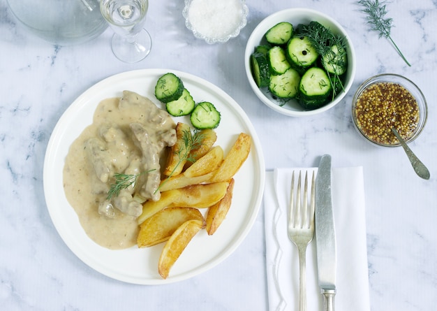 Beef Stroganoff traditional Russian dish of beef in sauce