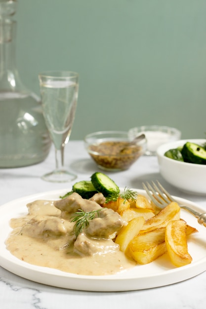 Beef Stroganoff traditional Russian dish of beef in sauce