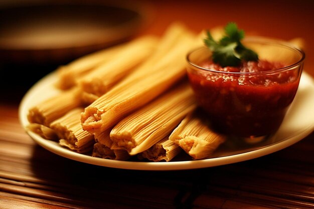 Beef Tamales met rode saus en maïs