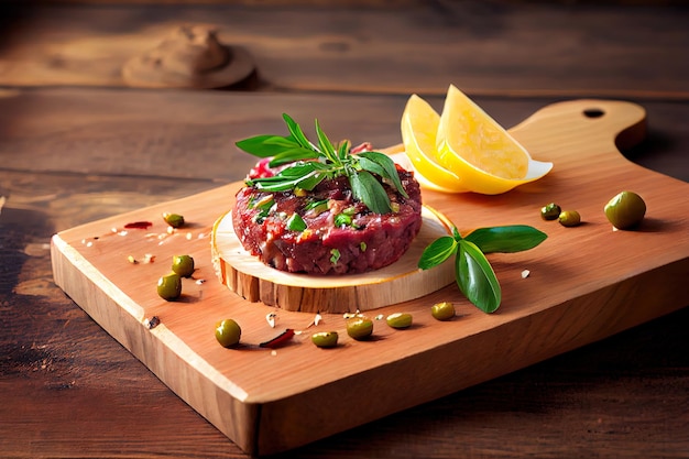 Foto tartare di manzo con cibo di capperi