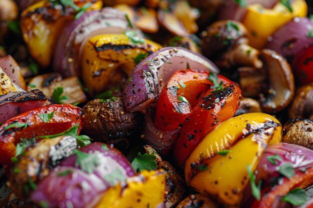 Beef and Vegetable Kabobs Tender chunks of marinated beef colorful bell peppers onions