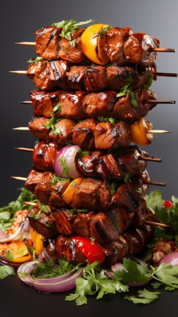 Photo beef and vegetable skewers