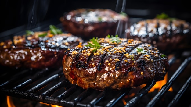 Beefpatties op een houtskoolgrill