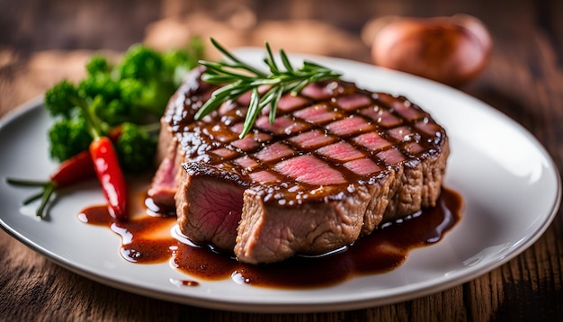 Beefsteak gekookt tot medium rare op houten achtergrond