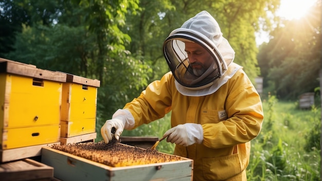 Beekeeper at the apiary bees country professional photography