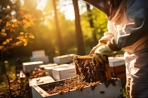 Beekeepers are collecting honey AI technology generated image