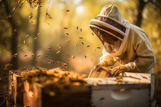 Пчеловоды собирают мед, изображение, созданное технологией искусственного интеллекта