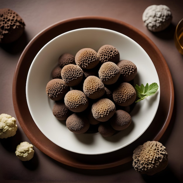 Foto beeld een gerecht uit dat door het gebruik van truffels is verhoogd en zijn rijke aardse aroma en decadente smaak laat zien