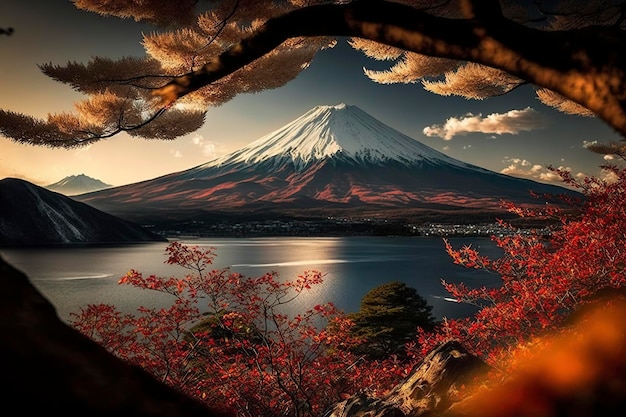 beeld Fuji berg in kawuaguchiko meer japan generatieve ai